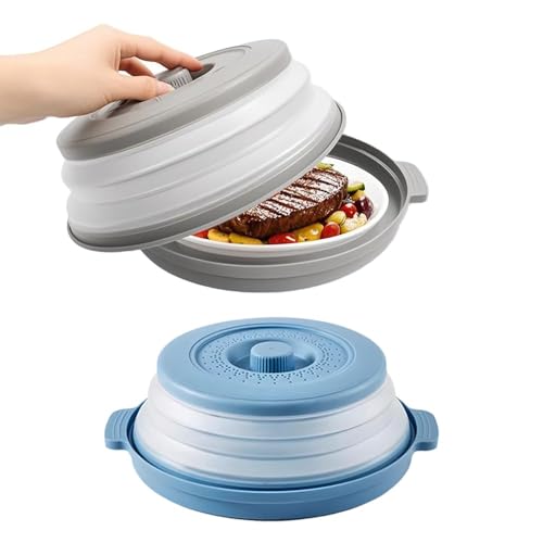 Mikrowellen Abdeckung Faltbare, 2 Stück Microwellenabdeckungen Abdeckhaube Mikrowelle Mikrowellendeckel 26.5CM mit Dampflöchern für Obst und Gemüse(Grün + Grau) von GSCRE