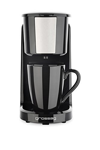 Grossag Kaffee-Automat KA 8 ein-Tassen Kaffee-Automat in Schwarz, entnehmbarer Permanent-Filter, Automatische Abschaltung, Betriebskontroll-Leuchte, KA8.17, Inklusive Porzellantasse (150ml) von grossag