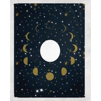 Mondphasen Fleecedecke - Celestial Star Design Marine Und Gold Home Decor Boho Wohnzimmer Geschenk Zur Wohnungseinrichtung Mond von GSFabricArts