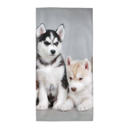 GSGCSBYMLG Bedrucktes Handtuch mit Husky-Welpen-Motiv, Polyester-Fleece, langes Handtuch von GSGCSBYMLG