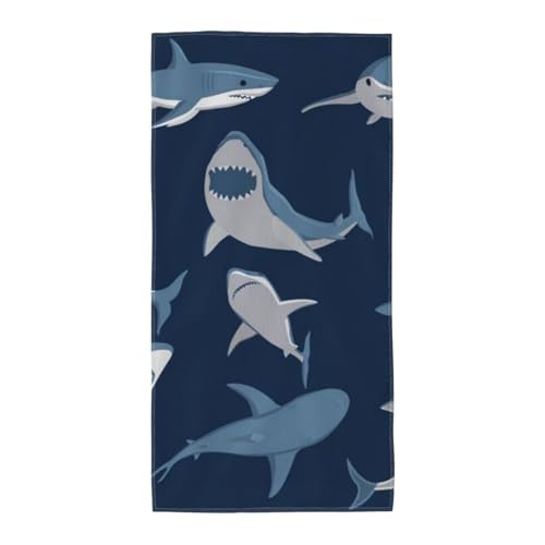 GSGCSBYMLG Blaues Cartoon-Hai-Handtuch, Polyester-Fleece, langes Handtuch von GSGCSBYMLG