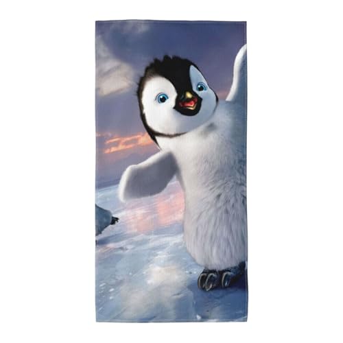 GSGCSBYMLG Happy Pinguin bedrucktes Handtuch aus Polyester-Fleece, langes Handtuch von GSGCSBYMLG