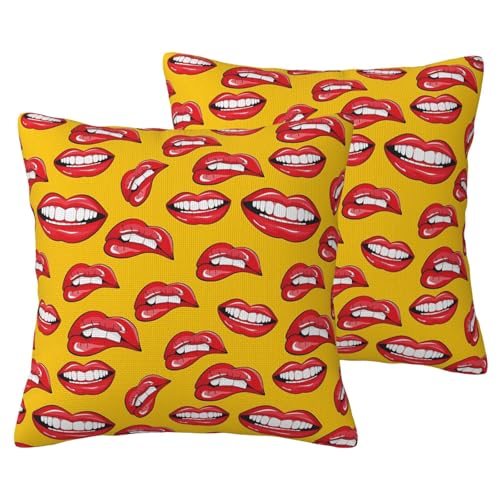 GSGCSBYMLG Kissenbezug aus Leinenimitat mit Aufschrift "Women Smiling and Biting Her Red Lips", 2 Sets GSGCSBYMLG Kissenbezug aus Leinenimitat mit Aufschrift "Women Smiling and Biting Her Red Lips", 2 Sets von GSGCSBYMLG