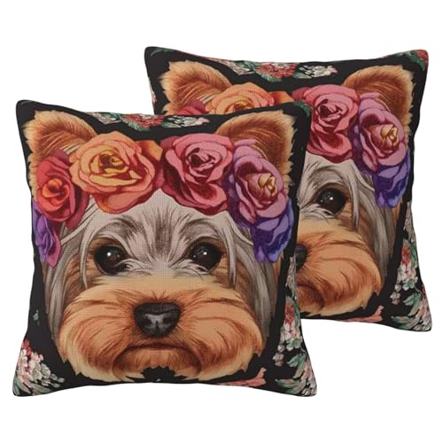 GSGCSBYMLG Kissenbezug mit Yorkie-Blumenmuster, Leinenimitat, 2 Sets GSGCSBYMLG Kissenbezug mit Yorkie-Blumenmuster, Leinenimitat, 2 Sets von GSGCSBYMLG