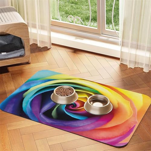 GSGCSBYMLG Saugfähige Leder-Tischdecke mit Regenbogen-Rosen-Blumen-Motiv von GSGCSBYMLG