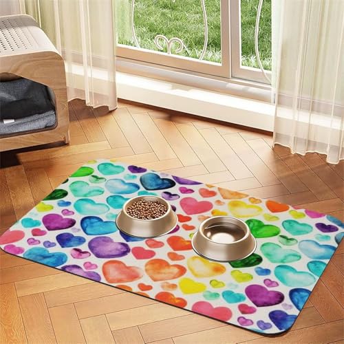 GSGCSBYMLG Saugfähige Leder-Tischdecke mit Regenbogenherzen von GSGCSBYMLG
