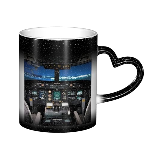 GSGCSBYMLG Tasse mit Flugzeug-Cockpit, bedruckt, Farbwechsel, Keramik, wärmeempfindlich, Farbwechsel, magische Teetasse von GSGCSBYMLG