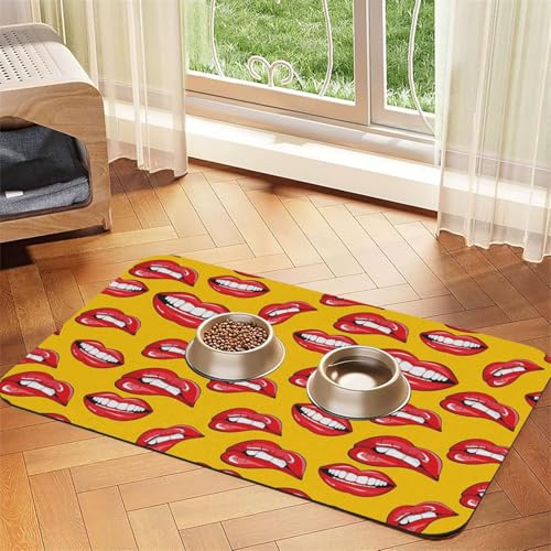 GSGCSBYMLG Tischsets mit Aufdruck "Women Smiling and Biting Her Red Lips", saugfähig, Leder von GSGCSBYMLG