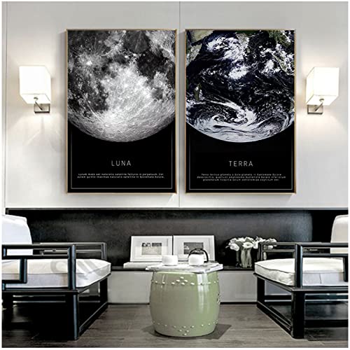 Canvas Painting Black And White Poster Of The Moon Earth Seen From Space Living Room Decoration Wall Scandinavian Painting Frameless von GSHRED