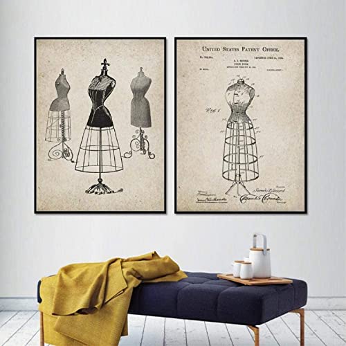 GSHRED Dress Forms Nähen Mode Illustration Poster Vintage Modern Wandkunst Leinwand Gemälde Nähen Zimmer Wandbilder Dekoration Rahmenlos 30 × 40 cm × 2 Stück von GSHRED