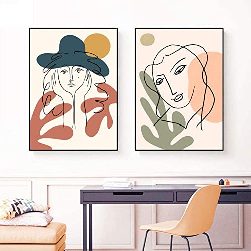 GSHRED Nordische Mode Abstrakte Frauen Gesicht Matisse Linie Zeichnung Poster Bunte Kunstdrucke MäDchen Leinwand Bild Wand Bilder Fotos Schlafzimmer Rahmenlos 30×40cm×2pcs von GSHRED