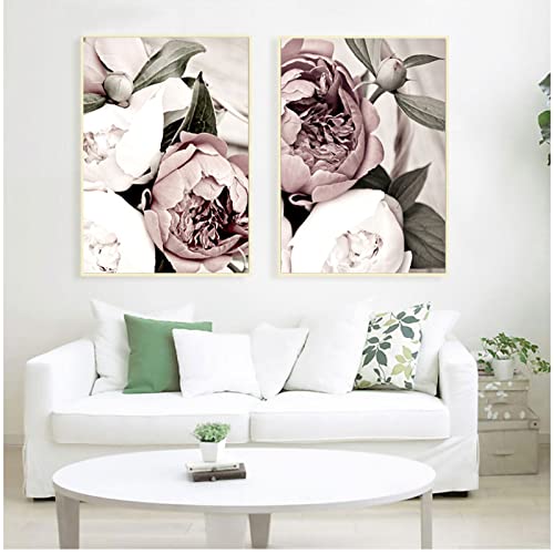 Skandinavisches Poster mit rosa weißen Blumenblättern, nordischer botanischer Druck, Leinwandbild, Wandkunst, Dekoration, Bild, Heimdekoration, ungerahmt, 40 x 50 cm x 2 Stück von GSHRED