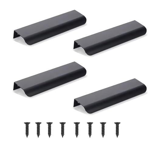 4 Stück Möbelgriffe Versteckter Türgriff Schrankgriffe Aluminium Schubladengriff Versteckter Griffe Unsichtbare Möbelgriffe Küchengriffe - Schwarz, 20cm(abgerundete Kante） von GSHUR