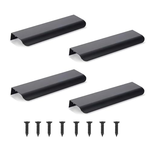 4 Stück Möbelgriffe Versteckter Türgriff Schrankgriffe Aluminium Schubladengriff Versteckter Griffe Unsichtbare Möbelgriffe Küchengriffe - Schwarz,12cm(abgerundete Kante） von GSHUR