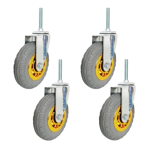 Hochleistungs-Lenkrolle, 4 Stück Hochleistungs-Lenkrollen aus Gummi M12 x 60 mm mit Bremse, 3, und 5 Zoll, industrieller Ersatz for Möbel Werkbänke, verschleißfeste, leichtgängige Rolllager(Swivel) von GSHXNM