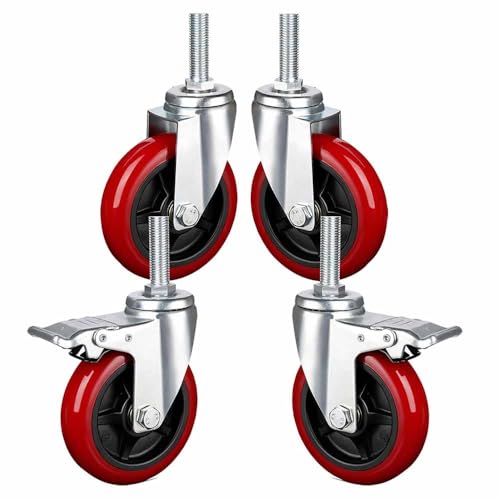 Hochleistungs-Lenkrolle, Hochleistungs-Lenkrollen, 125 mm, mit M16-Gewindeschaft, geräuschlose PU-Räder for Möbel und den industriellen Einsatz, 4er-Set Bremsen (Farbe: 4 Bremsen)(2 swivel+2 brake) von GSHXNM