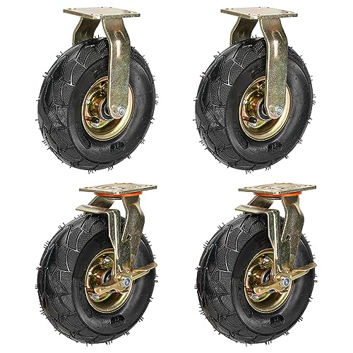 Hochleistungs-Lenkrolle, Robuster, leiser, pneumatischer Lenkrollensatz mit Oberplatte und Bremsen. Perfekte Ersatzrollen for Wagen, Möbel Werkbänke(Fixed+brake) von GSHXNM