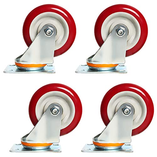 Hochleistungs-Lenkrolle, Schwerlast-Lenkrollen, 4er-Set, drehbare Möbelrollen mit Doppelkugellager, rotes Polyurethan, geräuschlos, 300 kg Tragkraft, for Trolleys und den industriellen Einsatz von GSHXNM