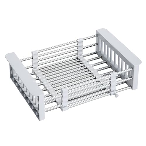 GSIUN Abtropfgestell Spüle, Grau Abtropfgitter, Edelstahl Iöffelablage, Spülbecken Sieb, Dish Drainer, Abtropfmatte Geschirr, für Tassen, Obst, Gemüse dish drying rack von GSIUN