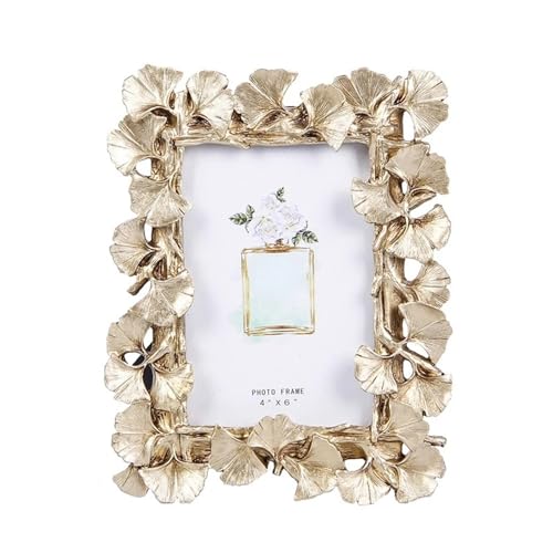 Bilderrahmen Kreativer Goldener Retro-Bilderrahmen, amerikanisches Ginkgoblatt, geeignet for dekorative Malerei, 10,2 cm, 15,2 cm, Fotorahmen (Color : Gold, Size : 21 x16 x 1.5cm) von GSJNHY