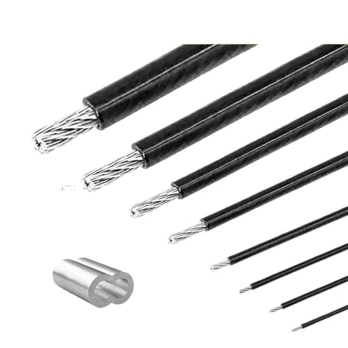 Drahtseil Schwarz beschichtetes Edelstahl-Drahtseilkabel 1,0/1,2/1,5/2,0/3,0/4,0/5,0/6,0 mm Durchmesser nach der Beschichtung, flexibles, weiches Stahlkabel(5mm Black,5M) von GSJNHY