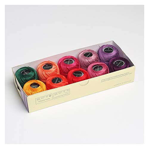 Stickereifaden 10 Farben pro Set 5 Gramm Größe 8 Mercerized Pearl Baumwolle Häkeln Thread Handwerk Stickerei Handarbeit Schnur 40 Meter Ball (Color : Assorted 4) von GSJNHY