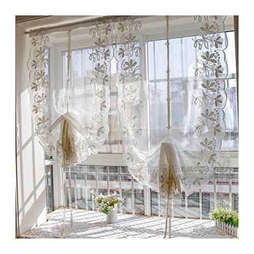 Transparent Schlaufenrollo Vorhänge 1PC Stickerei Spitze Römischen Vorhang Hause Welle Wohnzimmer Küche Balkon Voile (Size : W63CM X H115CM) von GSJNHY