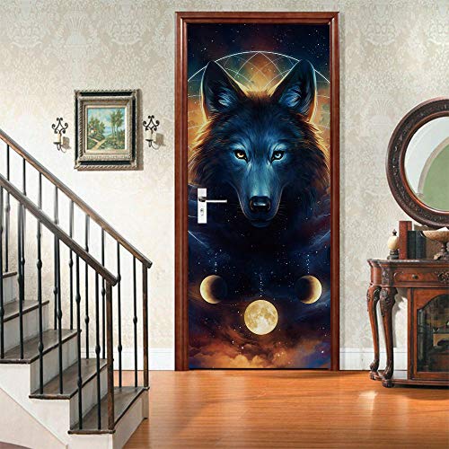 GSKBDQ 3D Innentür Türposter Schwarzes Tier Wolf Türtapete Türaufkleber 90X200Cm Selbstklebend Türfolie Poster Tapete Wandtattoo Tür Wandbild Aufkleber Schlafzimmer Bad Büro Hause Deko von GSKBDQ