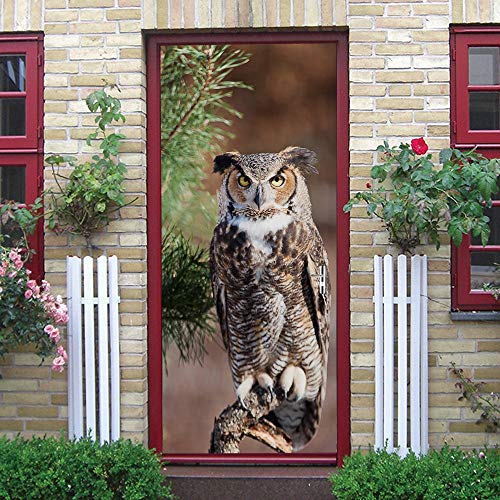 GSKBDQ 3D Türaufkleber Modetier Eule 77X200Cm Türtapete Selbstklebend Türposter - Fototapete 3D Effekt Türfolie Poster Tapete Wandtattoo DIY Selbstklebende Wandbild PVC wasserdichte Tapete von GSKBDQ