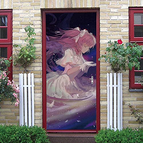 GSKBDQ Türaufkleber 3D Türposter Anime Weibliches Weißes Rosa Selbstklebend Wandbild 77X200Cm Türtapete Fototapete Türfolie - Abnehmbar Wandtapete Wohnzimmer Pvc Wasserdichte Wallpaper Art Wandtattoo von GSKBDQ