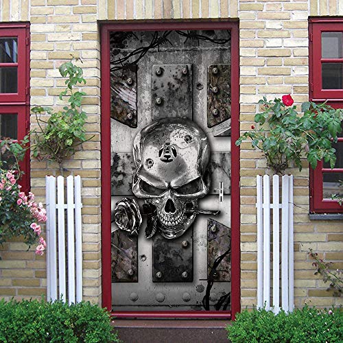 GSKBDQ Türaufkleber Selbstklebende Türtapete Türposter Grauer Totenkopf Retro 3D 95X215Cm Fototapete Türfolie Poster Art Tapete Wasserdicht Abnehmbare Wandaufkleber Schlafzimmer Haus Bad Deko von GSKBDQ