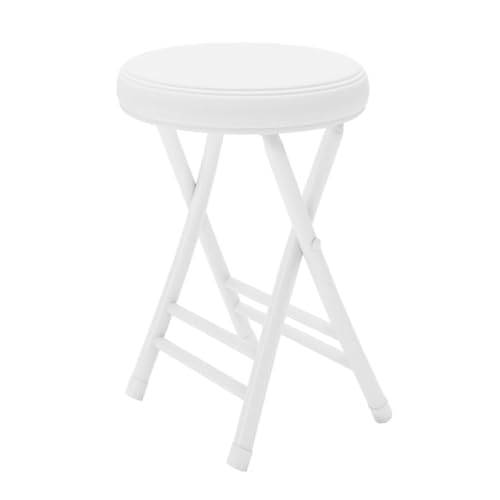 GSKDZG 50cm Klapphocker, Runder Gepolsterter Barhocker, Klappbar Küchenstuhl, Maximale Belastung 150 Kg, Leicht Und Tragbar(White) von GSKDZG