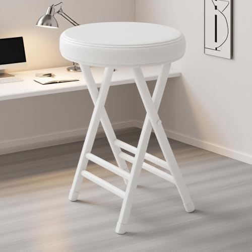GSKDZG 50cm Klapphocker Für Zuhause, Rund Gepolstert Klappstuhl, Klappbar Barhocker Für Küche, Tragbar Campinghocker, Maximale Belastung 150 Kg(White) von GSKDZG