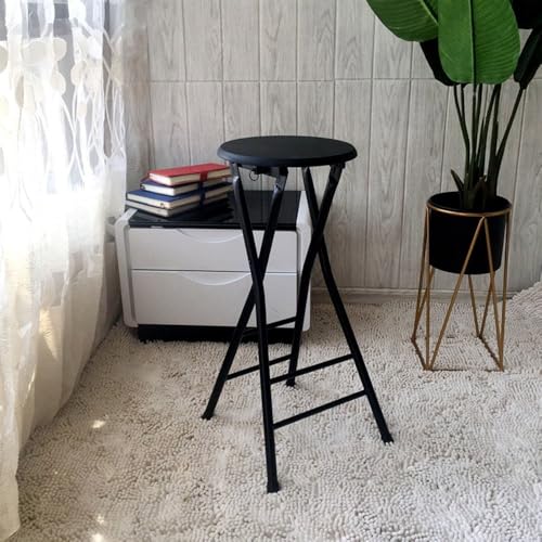 GSKDZG 60cm 70cm Klapphocker Holz Klappbar Barhocker Runder Klappstuhl Tragbare Camping Hocker Für Küchen Balkon Indoor Outdoor(Black,70cm) von GSKDZG