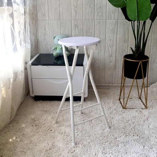 GSKDZG 60cm 70cm Klapphocker Holz Klappbar Barhocker Runder Klappstuhl Tragbare Camping Hocker Für Küchen Balkon Indoor Outdoor(White,60cm) von GSKDZG