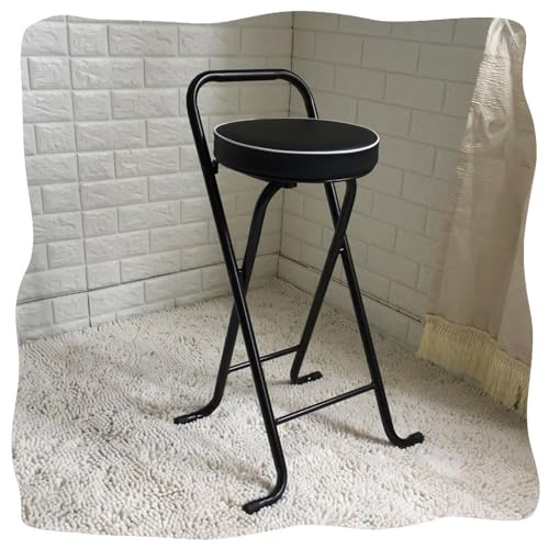 GSKDZG 65cm 75cm Klapphocker, Runder Klappbar Barhocker, Tragbarer Gepolsterter Klappstuhl Mit Rückenlehne Und Fußstütze, Maximale Belastung 150kg(Black,75cm) von GSKDZG