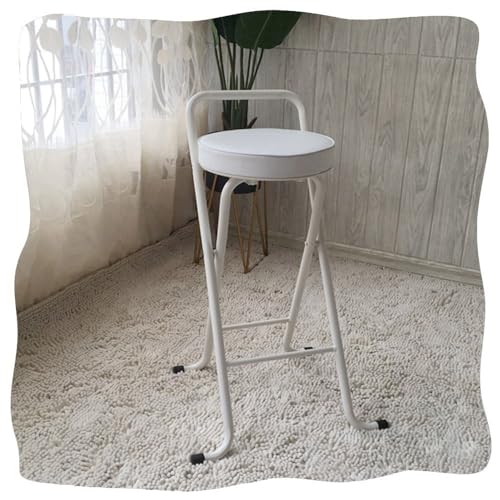 GSKDZG 65cm 75cm Klapphocker, Runder Klappbar Barhocker, Tragbarer Gepolsterter Klappstuhl Mit Rückenlehne Und Fußstütze, Maximale Belastung 150kg(White,75cm) von GSKDZG