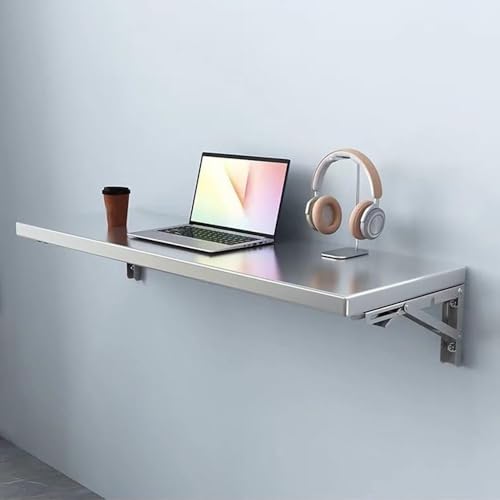 GSKDZG Computertisch Aus Edelstahl, Wandklapptisch Für Kleine Räume, Küche, Esszimmer, Klapptisch Wandtisch Schwimmender Schreibtisch Mit Halterungen(150x35cm) von GSKDZG