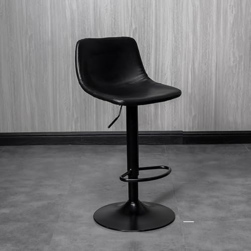 GSKDZG Drehbar Barhocker, Höhenverstellbar Tresenhocker, PU Kunstleder Barstuhl Mit Rückenlehne Und Fußstütze Bistrohocker, Sitzhöhe 60-80cm(Black) von GSKDZG