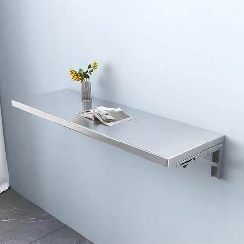 GSKDZG Edelstahl Klapptisch, Wandklapptisch Für Kleine Räume Klappbar Wandtisch, Schwimmender Schreibtisch Mit Halterungen, Küchentisch Esstisch(100x50cm) von GSKDZG