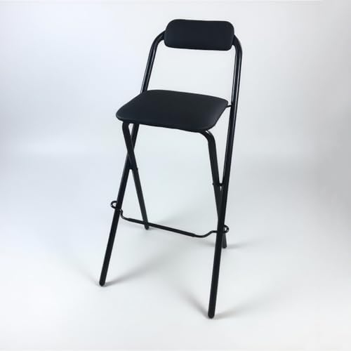 GSKDZG Gepolsterter Klappstuhl, 65cm 70cm 75cm Tragbarer Klapphocker Für Küche Theke Camping Klappbar Barhocker Mit Rückenlehne Und Fußstütze(Black,65cm) von GSKDZG