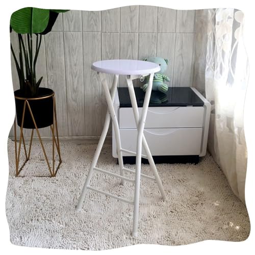 GSKDZG Klappbar Barhocker, Holz Klapphocker, 60cm 70cm Runder Klappstuhl Für Küche, Balkon, Drinnen Und Draußen, Tragbarer Campinghocker Mit Fußstütze(White,60cm) von GSKDZG