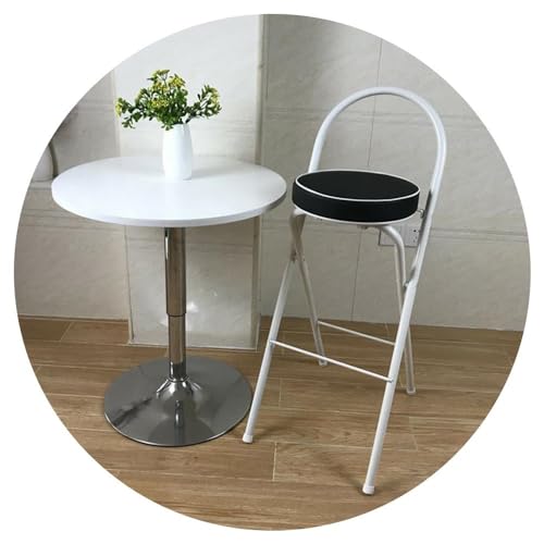 GSKDZG Klappbar Barhocker, Runder Klapphocker, Tragbarer Gepolsterter Klappstuhl Mit Rückenlehne Und Fußstütze, Sitzhöhe 60cm 65cm 70cm 75cm(Black and White,70cm) von GSKDZG
