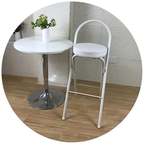 GSKDZG Klappbar Barhocker, Runder Klapphocker, Tragbarer Gepolsterter Klappstuhl Mit Rückenlehne Und Fußstütze, Sitzhöhe 60cm 65cm 70cm 75cm(White,65cm) von GSKDZG