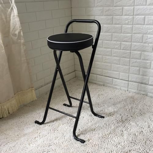 GSKDZG Klappbar Barhocker 65cm 75cm Runder Klapphocker, 150Kg Tragkraft, Tragbarer Gepolsterter Klappstuhl, Mit Rückenlehne Und Fußstütze(Black,75cm) von GSKDZG