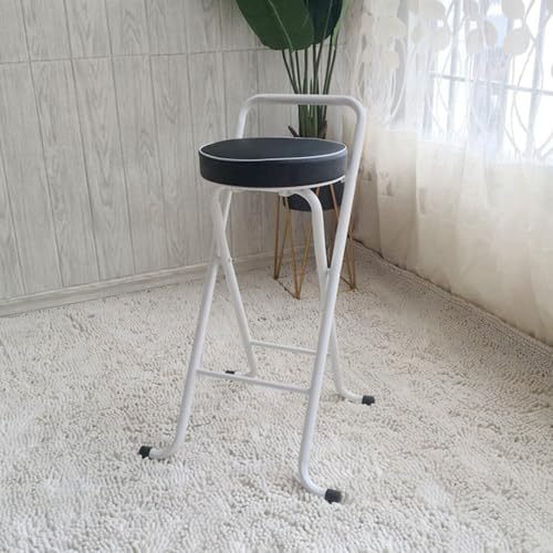 GSKDZG Klappbar Barhocker 65cm 75cm Runder Klapphocker, 150Kg Tragkraft, Tragbarer Gepolsterter Klappstuhl, Mit Rückenlehne Und Fußstütze(Black and White,65cm) von GSKDZG