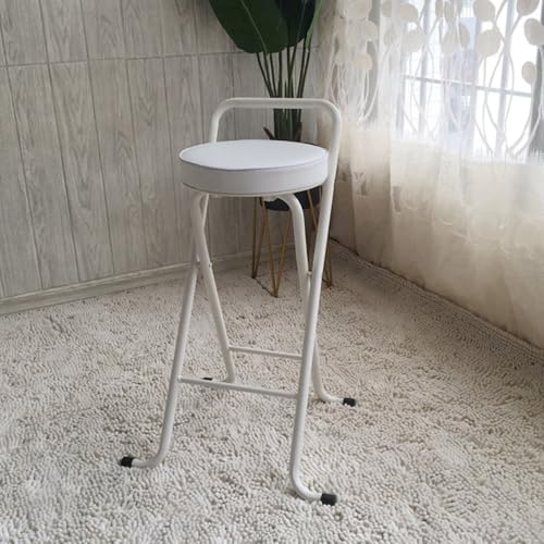 GSKDZG Klappbar Barhocker 65cm 75cm Runder Klapphocker, 150Kg Tragkraft, Tragbarer Gepolsterter Klappstuhl, Mit Rückenlehne Und Fußstütze(White,65cm) von GSKDZG