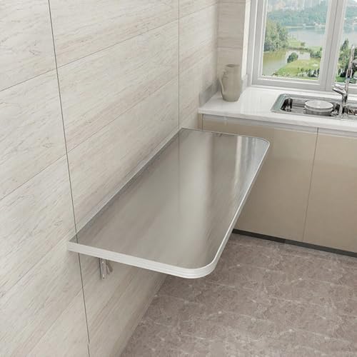 GSKDZG Klappbar Computertisch, Edelstahl Wandklapptisch Für Kleine Räume Klapptisch, Schwimmender Schreibtisch Mit Halterungen Wandtisch, Küchen Esstisch(80x40cm) von GSKDZG