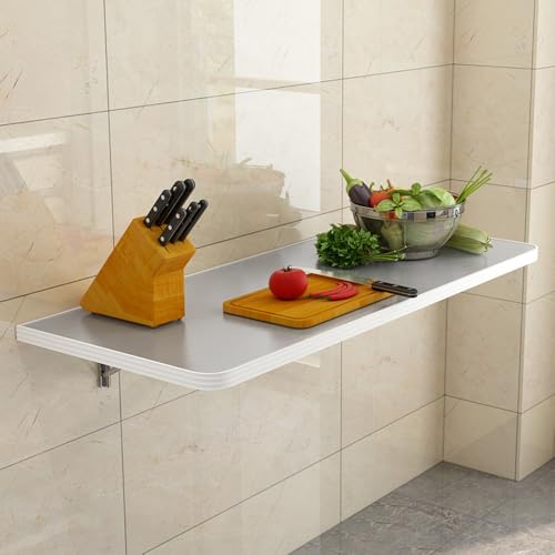 GSKDZG Klappbar Wandtisch, Wandklapptisch Aus Edelstahl Klapptisch, Schwimmender Schreibtisch Für Kleine Räume, Küchen Esstisch Mit Halterungen, Computertisch(120x40cm) von GSKDZG