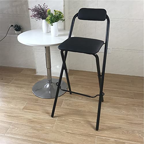 GSKDZG Klapphocker, Sitzhöhe 65cm 70cm 75cm Klappstuhl Mit Polsterung, Tragbarer Klappbar Barhocker Mit Rückenlehne Und Fußstütze, Für Küche, Theke, Camping(Black,70cm) von GSKDZG